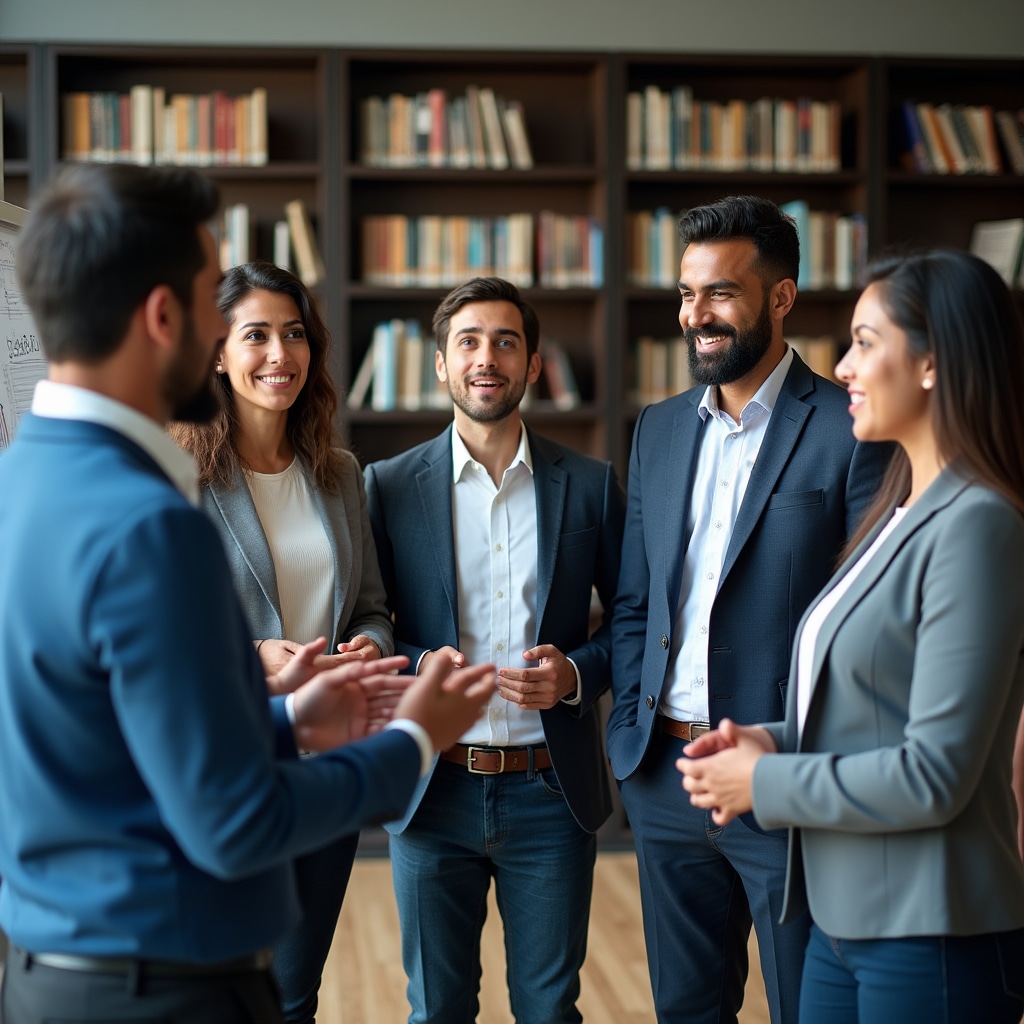 Group of managers engaged in workshop discussion