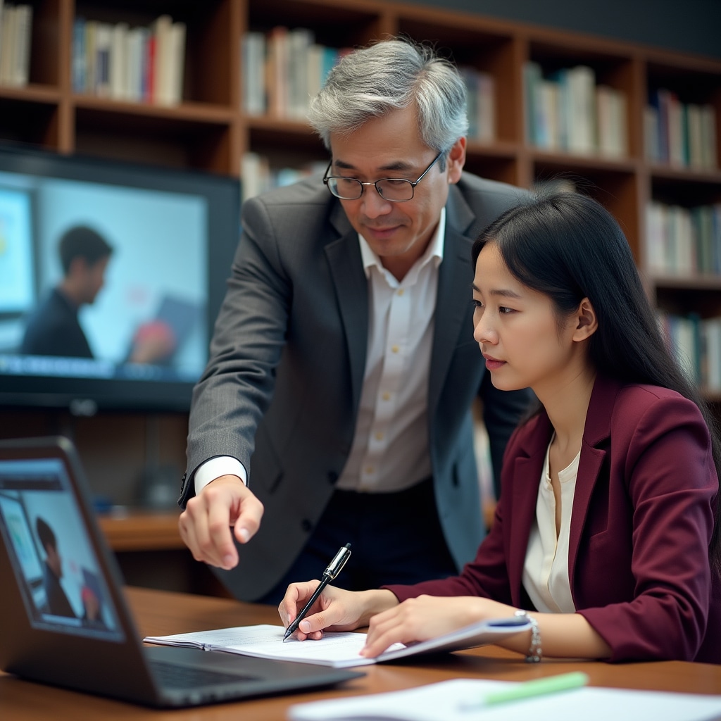 Facilitator providing presentation feedback to workshop participant